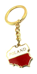 Poland Polish Map Outline Europe EU Polska Gold Country Flag Key Ring Chain Metal Enamel Keyring