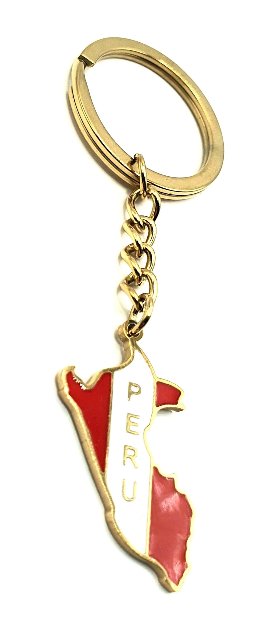 Peru South American America Latin Gold Country Flag Key Ring Chain Metal Enamel Keyring