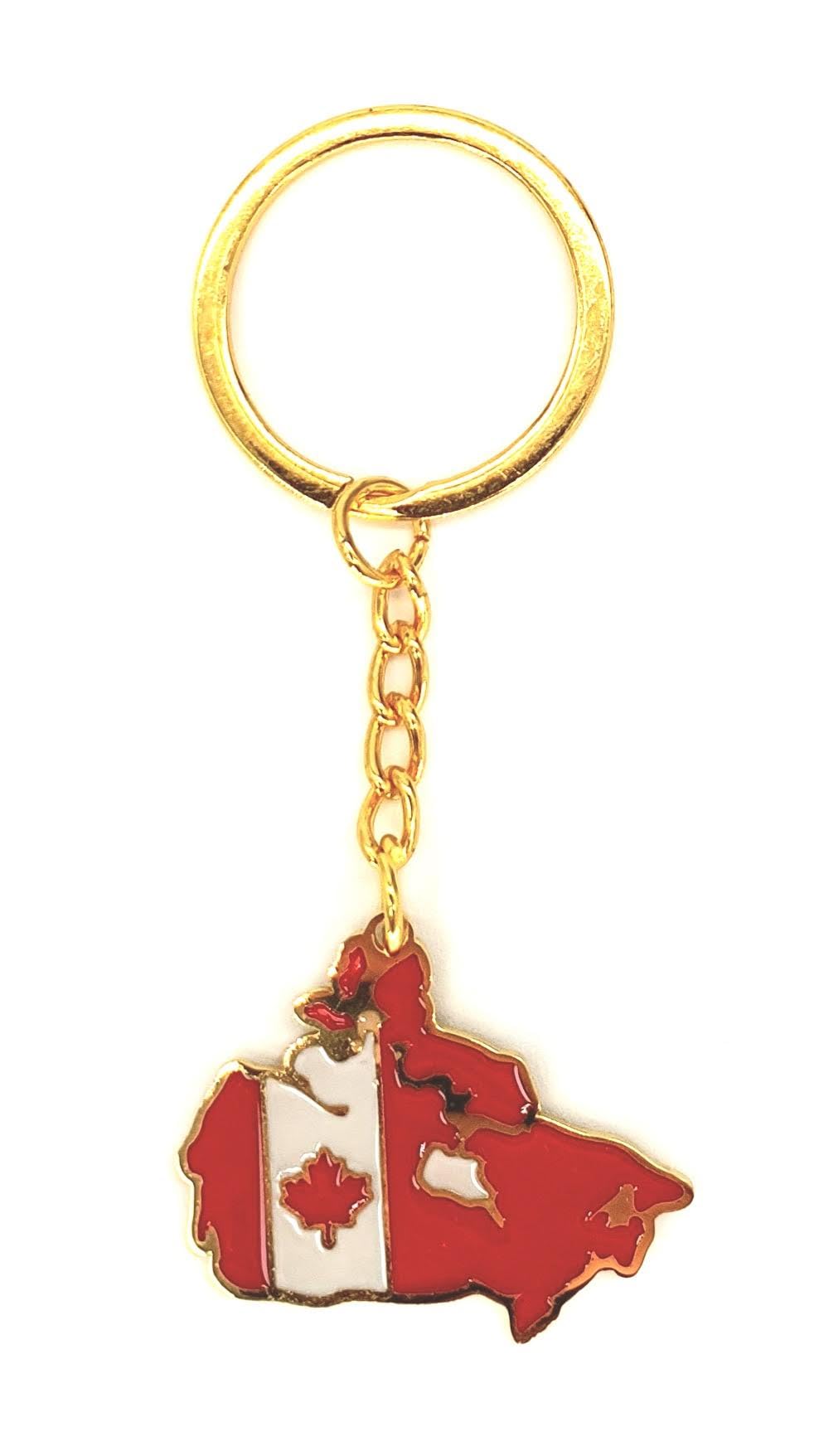 Canada Canadian Map Outline Gold Country Flag Key Ring Chain Metal Enamel Keyring