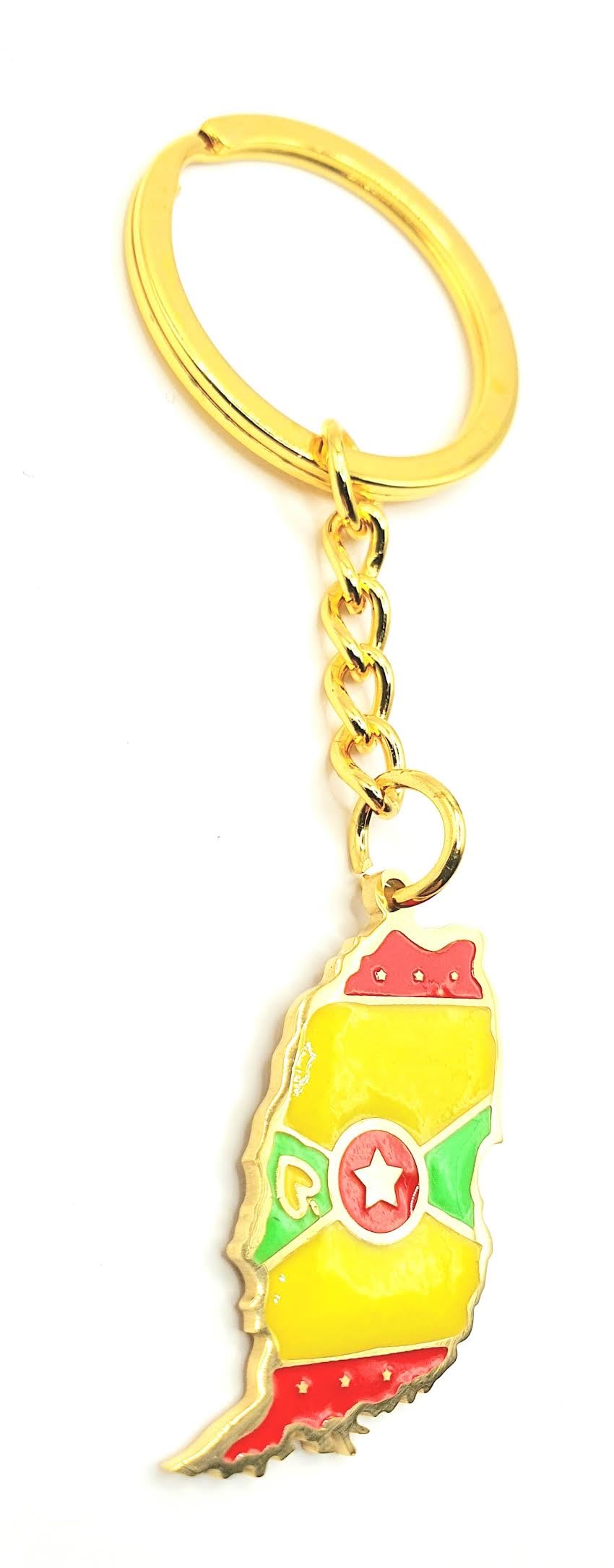 Grenada Caribbean Gold Key Ring Chain Country Flag Metal Enamel Keyring