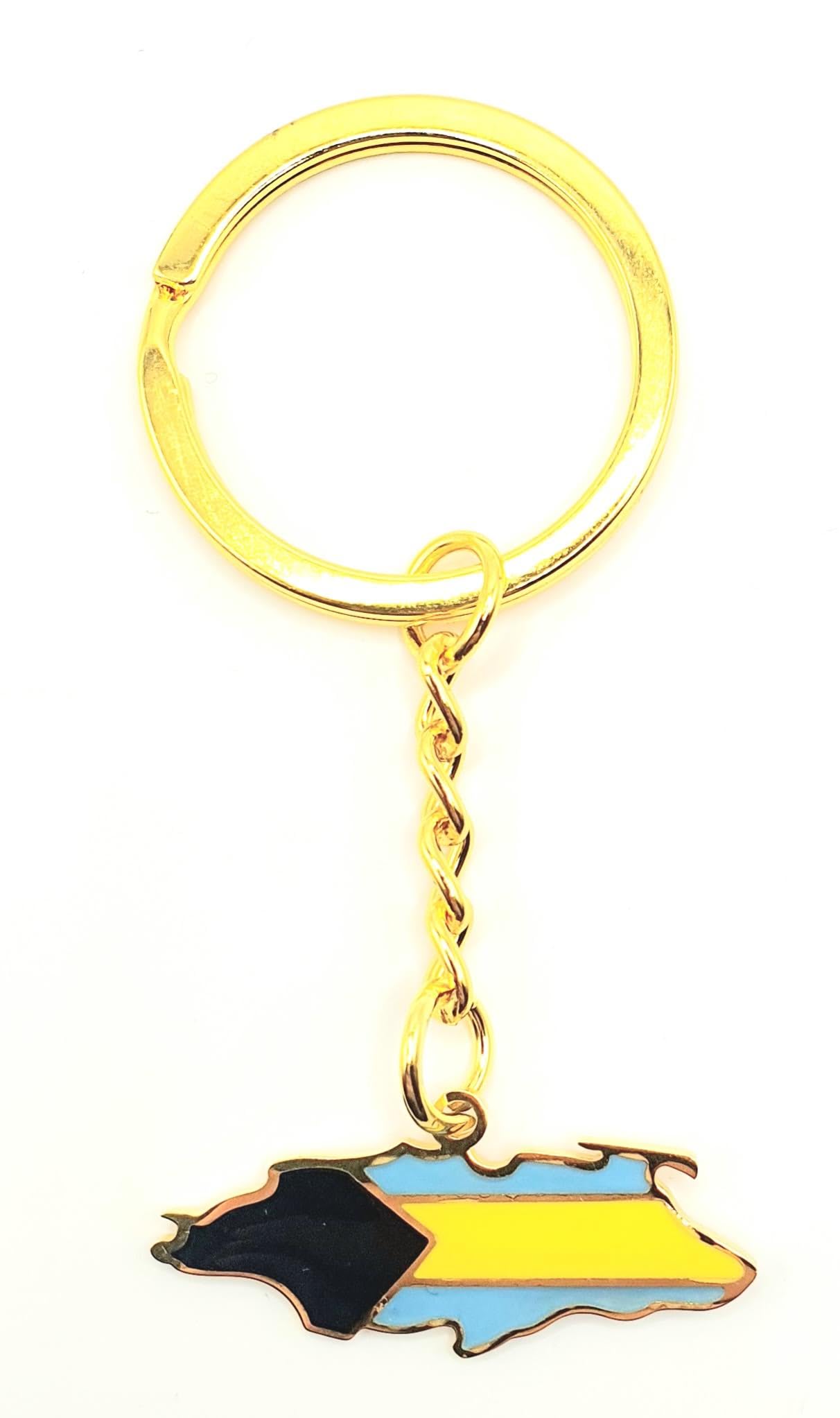 Bahamas Caribbean Gold Key Ring Chain Country Flag Metal Enamel Keyring