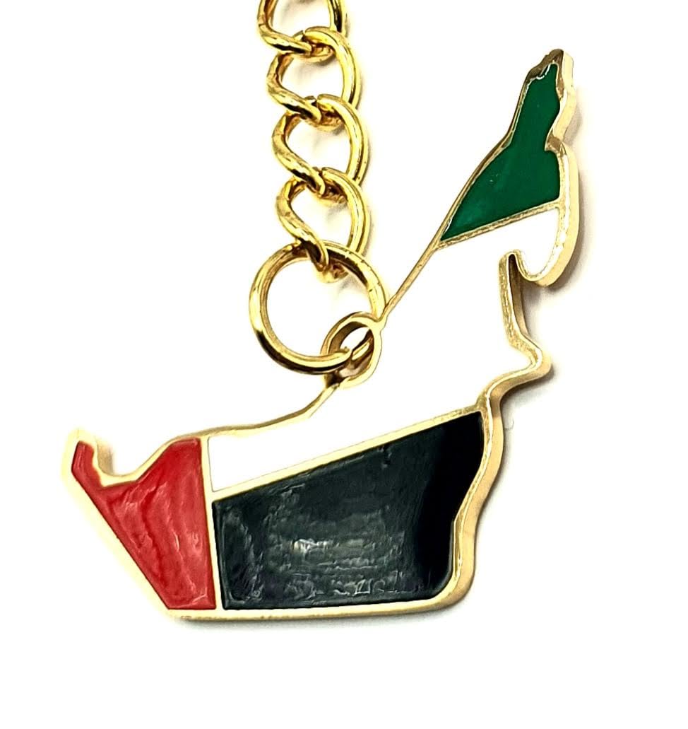 SNS Components United Arab Emirates UAE Middle East Emirati Dubai Gold Country Map Flag Key Ring Chain Metal Enamel Keyring