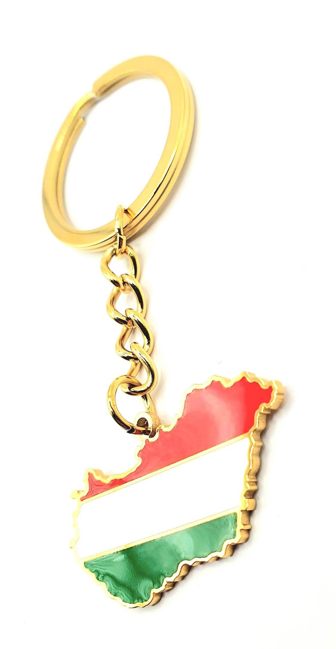 Hungary Hungarian Magyar EU Europe Eastern Gold Key Ring Chain Country Flag Metal Enamel Keyring