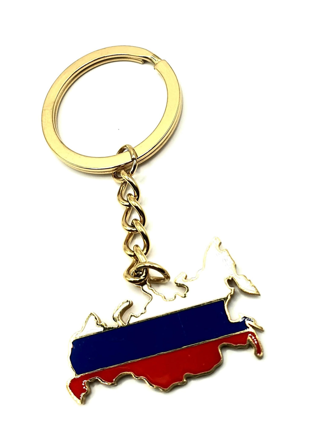 Russia Russian Map Outline Gold Country Flag Key Ring Chain Metal Enamel Keyring