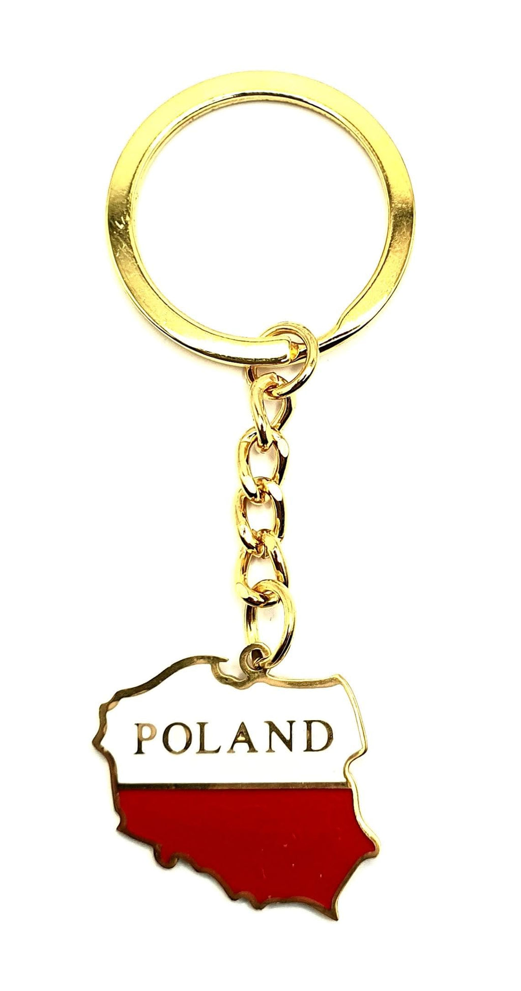 Poland Polish Map Outline Europe EU Polska Gold Country Flag Key Ring Chain Metal Enamel Keyring