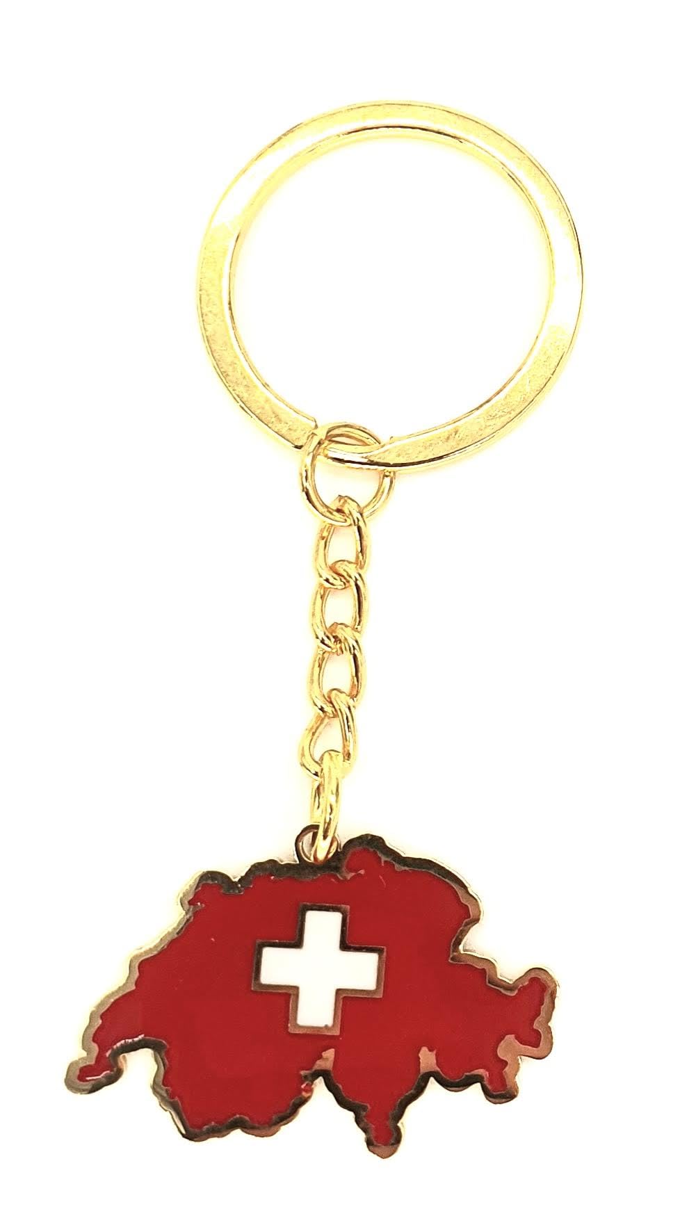 SNS Components Swiss Switzerland Map Outline Gold Country Flag Key Ring Chain Metal Enamel Keyring