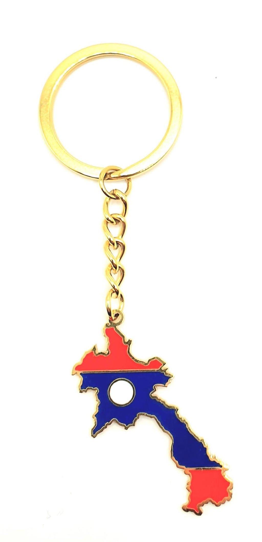 SNS Components Lao Laos South East Asia Asian Gold Key Ring Chain Country Flag Metal Enamel Keyring