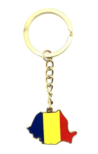 Romania Romanian EU Europe Eastern Gold Key Ring Chain Country Flag Metal Enamel Keyring