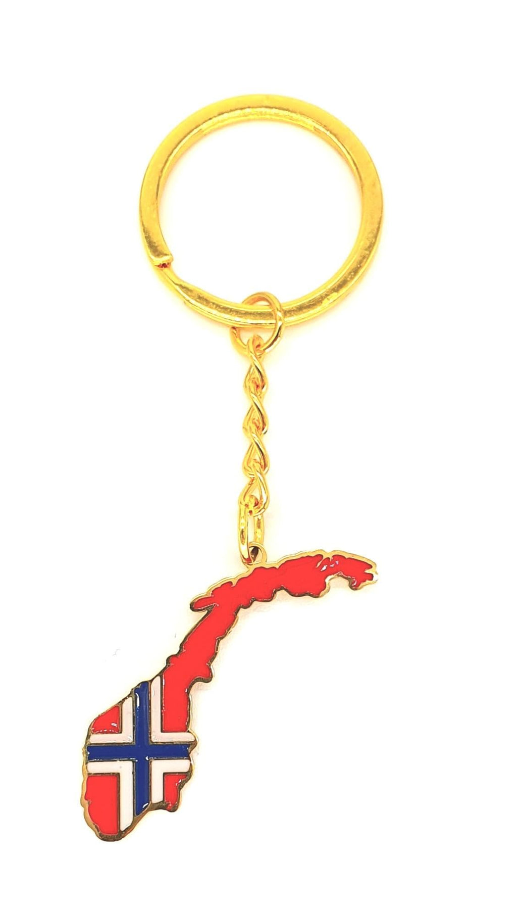 Norway Norwegian Map Outline Scandinavia Gold Country Flag Key Ring Chain Metal Enamel Keyring