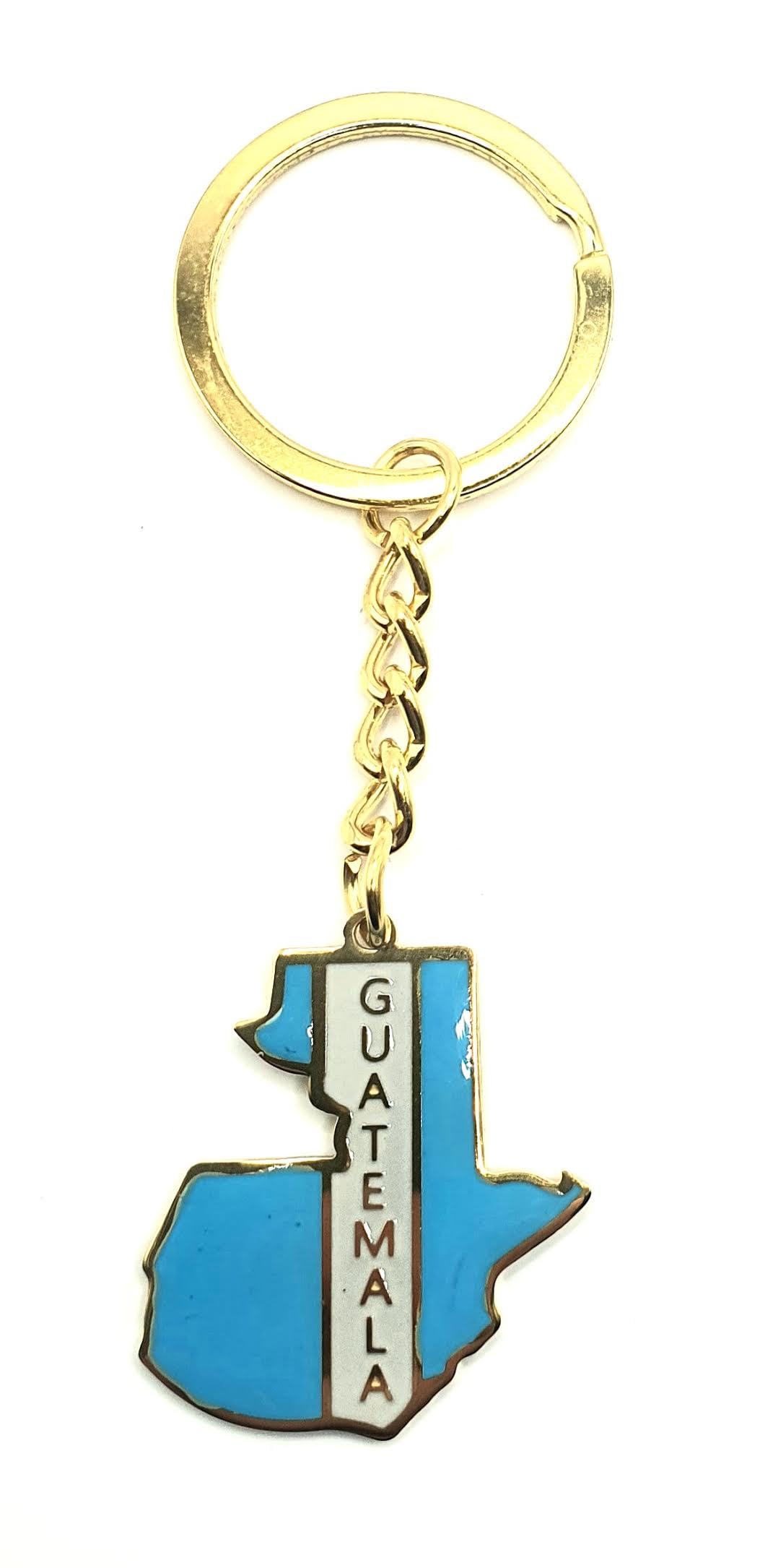 Guatemala Gold Country Map Flag Key Ring Chain Metal Enamel Keyring