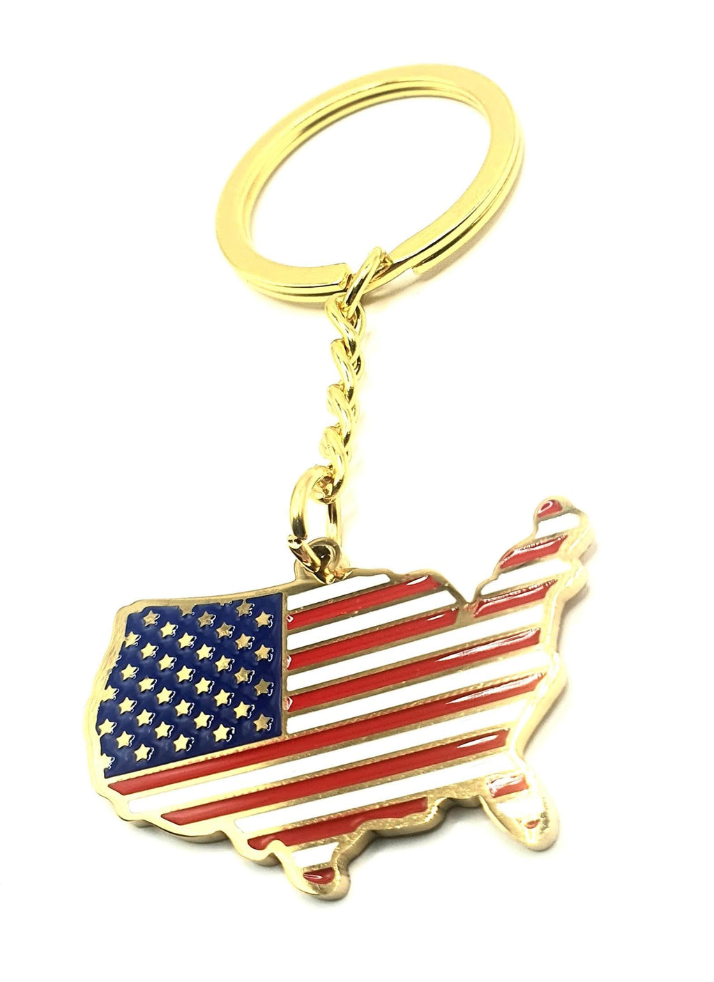 United States of America American USA Gold Country Map Flag Key Ring Chain Metal Enamel Keyring