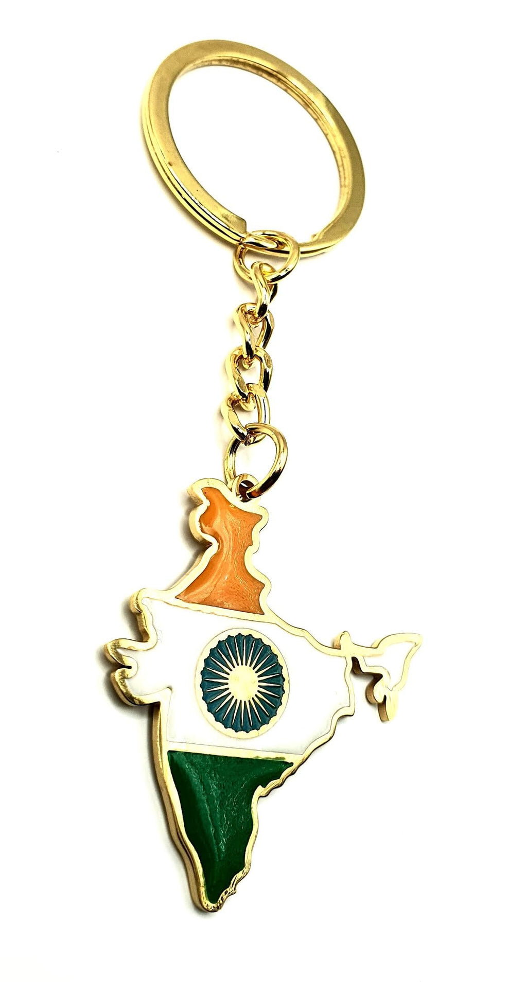 India Indian Map Outline Gold Country Flag Key Ring Chain Metal Enamel Keyring