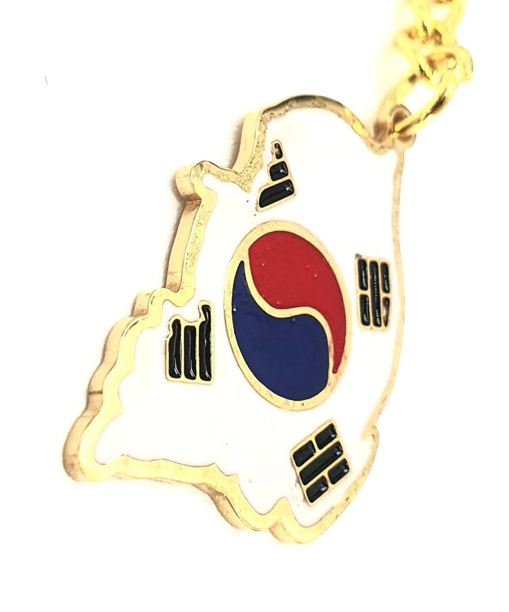 SNS Components South Korea Korean Map Outline Gold Country Flag Key Ring Chain Metal Enamel Keyring