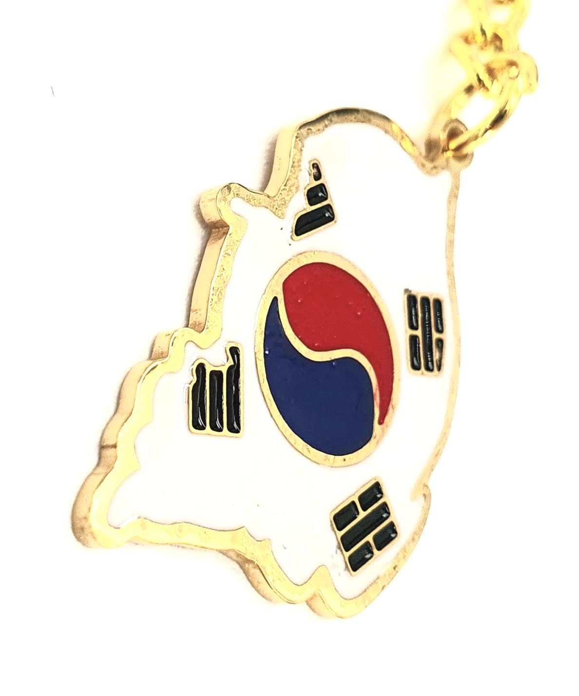 SNS Components South Korea Korean Map Outline Gold Country Flag Key Ring Chain Metal Enamel Keyring