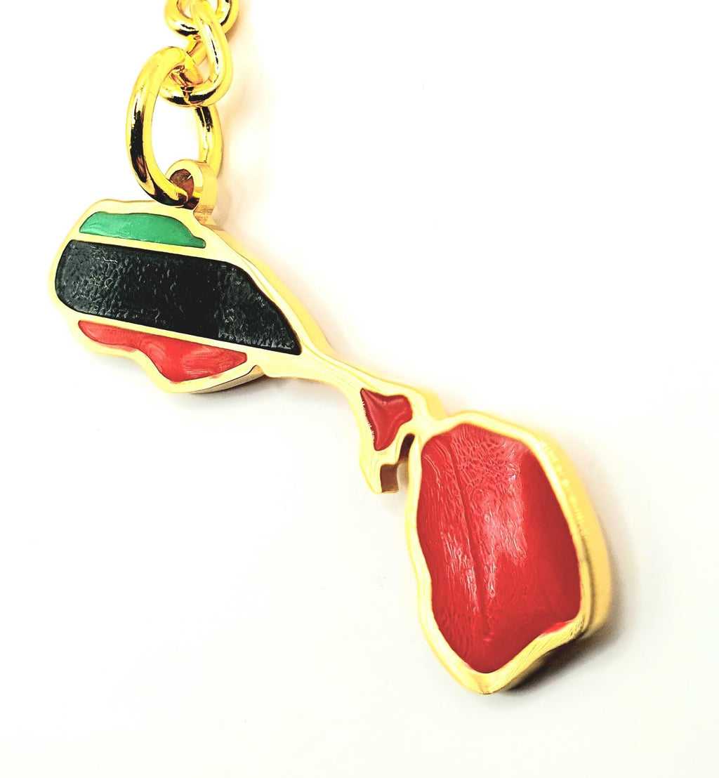 Saint Kitts and Nevis Caribbean Map Outline Gold Country Flag Key Ring Chain Metal Enamel Keyring
