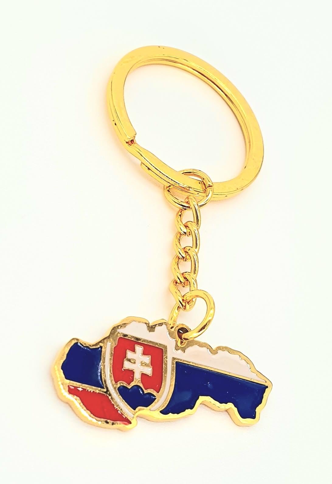 Slovakia Map Outline Slovakian Gold Country Flag Key Ring Chain Metal Enamel Keyring