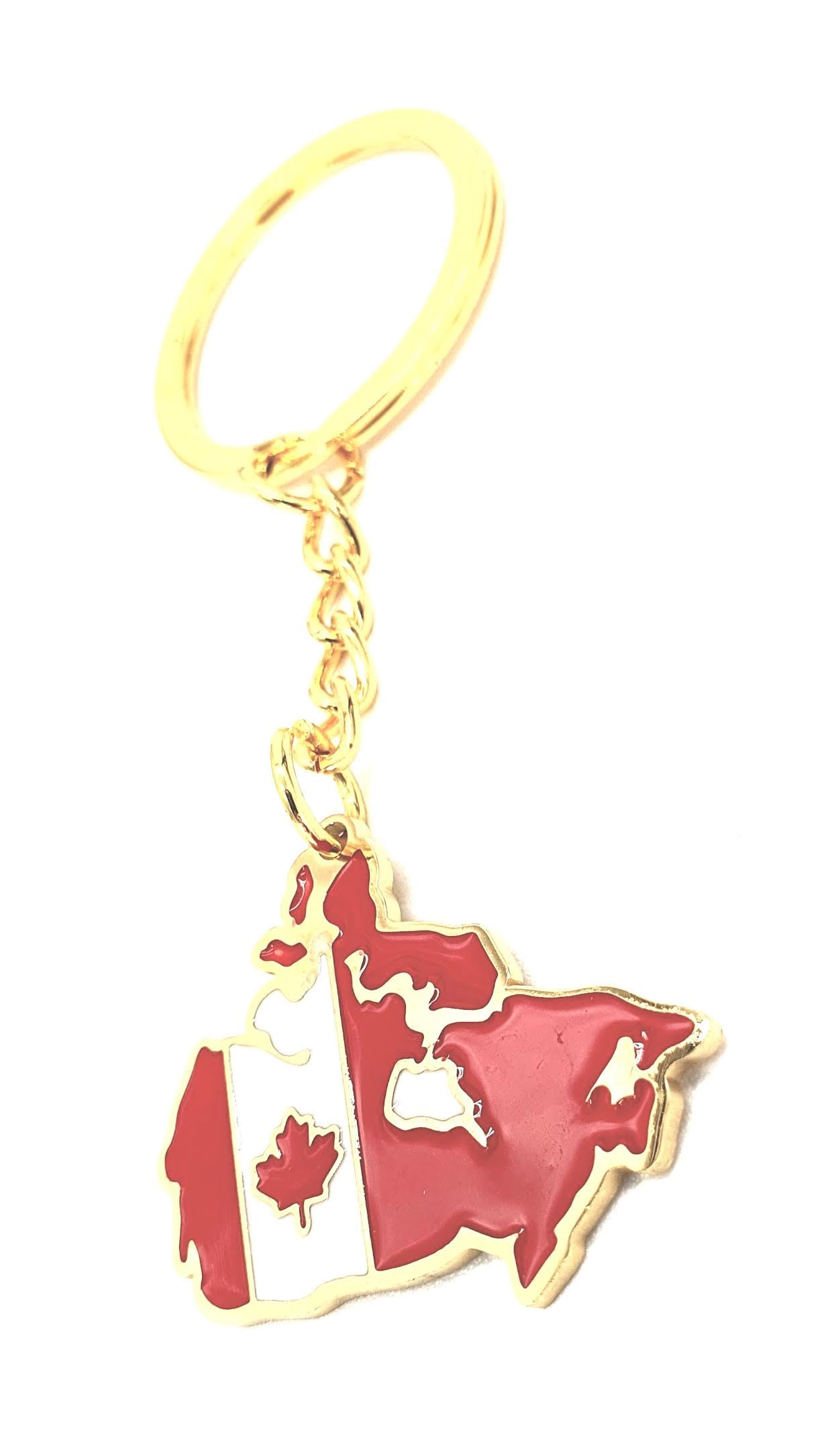 Canada Canadian Map Outline Gold Country Flag Key Ring Chain Metal Enamel Keyring