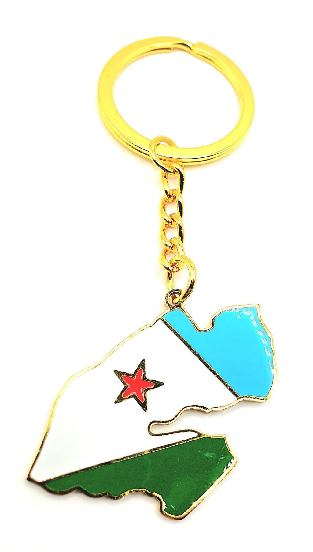 SNS Components Djibouti Horn of Africa Gold Key Ring Chain Country Flag Metal Enamel Keyring